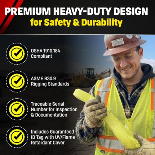 DD Sling 6 Inch x 16 Foot Nylon Lifting Sling – USA Made, 16,300 lb Vertical, 13,000 lb Choker, 32,600 lb Basket – 2-Ply Heavy Duty 900 Webbing, Type 3 Flat Eye & Eye Rigging Sling - size: 6" x 16'