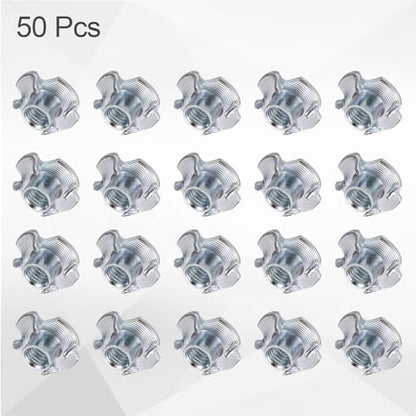 HARFINGTON M5x6mm T-Nuts 4 Pronged Tee Nut 0.57" x 0.24" Fully Thread Carbon Steel Inserts for Wood, Rock Climbing Holds, Cabinetry, Furniture 50pcs - size: M5x6mm