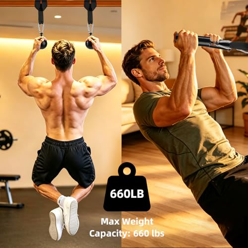 Non-Slip Iron Pull Up Grips and Cannonball Handles,3-Length Straps & Carabiners, Grip Strength Trainer for Pull-Up Bar, Dead Hangs, Forearm & Hand Training, Home Gym Gear - size: 48mm+70mm