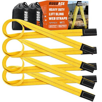4-Pack 2" x6.5ft Lift Sling Web Straps Heavy Duty Polyester | 13,000lbs capacity. Feature abrasion resistant wear guard ends. Ideal for lifting furniture, appliances & heavy loads. - style: 4pk 2in x 6.5 ft
