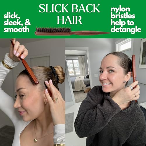 GranNaturals Boar & Nylon Bristle Styling Brush - Teasing Comb with Rat Tail Pick for Backcombing, Smoothing, Edge Control and Volume Creation