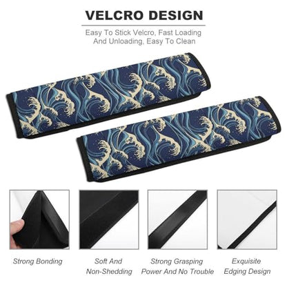 1 Pair Soft Padded Seat Belt Cover for Child, Most Cars, The Great Wave Off Kanagawa Japanese Shoulder Harness Cover, Neck and Shoulder Support - color: Pattern 155