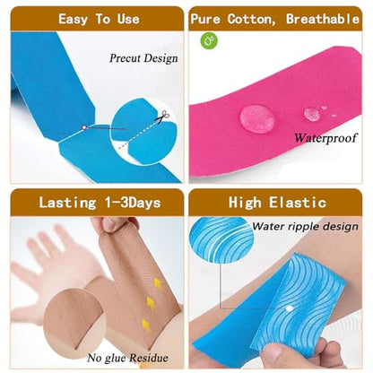 Kinesiology Tape Precut Strips<2Roll>Athletic Tape Waterproof Elastic Sports Tape for Joints Support & Muscle Pain Relief <16.4ft*2 >Cotton K Tape(Black) - color: 2-rolls(precut-black)