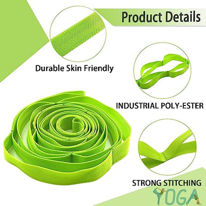 Stretching Strap Yoga Strap with Loops, Stretch Straps for Physical Therapy, Non-Elastic Exercise Strap for Pilates, Dance and Gymnastics with Workout Guide - color: Green