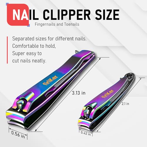firiKer Nail Clipper Set, Sturdy Stainless Steel Fingernails & Toenails Clippers & Nail File, Sharp Effortless Fingernail Toenail Trimmer, Portable Nail Cutter for Women Men（Rainbow） - color: Rainbow