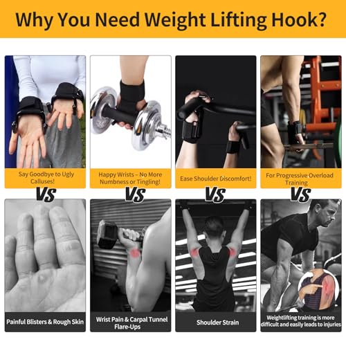 GPANDAG 330LB Weight Lifting Hooks and Lifting Grips for Men and Women(2 Pair), Heavy Duty Lifting Strap Gym Grip for Weightlifting, Deadlifts, Pull-Ups, Strength Training, Wrist Wraps Hook for Seniors