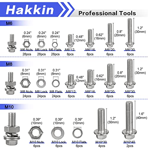 Hakkin 232Pcs Flange Hex Bolts and Nuts Kit M6 M8 M10 Metric Bolt Assortment, 304 Stainless Steel Metric Hex Bolt, M6-1.0 M8-1.25 M10-1.5 Flange Screw Set Nuts and Bolts Assortment Kit - size: 232PCS M6 M8 M10 Flanged Bolts Silver