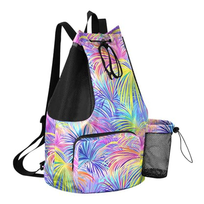 Mens Drawstring Bags Climbing Gym Bag With Pockets Cinch Bags Waterproof Colorful Tropical Plants