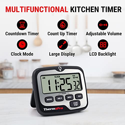 TempPro TM01(2 Pack) Kitchen Timers for Cooking with Count Up Countdown Timer, Digital Timer for Kids with Touch Backlit, Study Timers for Classroom Teacher Supplies (Previously ThermoPro) - size: Digital Timer 2 Pack