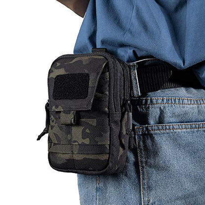 EXCELLENT ELITE SPANKER Tactical Molle EDC Pouch with Cellphone Pouch | Molle admin pouch,molle utility pouch,tool pouch,Organizer Nylon Belt Waist Bag - color: Multicam-Black
