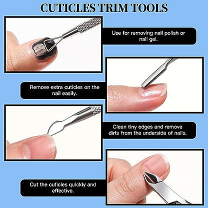 FANDAMEI Manicure Set, Nail Tools, Files 100/180, Buffer Block, Cuticle Nippers, Pusher, Peeler, Lifter for Ingrown Toenails, Toenail File, Care Kit, Blue - color: V-blue