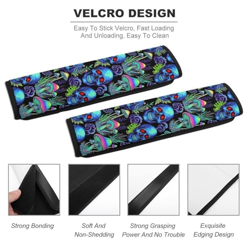 1 Pair Universal Soft And Comfortable Seat Belt Shoulder Pad for Adult Use, Stroller Pushchair High Chair, Neon Plants Trees Aesthetic Trippy Skeleton Skull Mushroom Neck Strap Covers, Anti-Slip Pad - color: Pattern 232