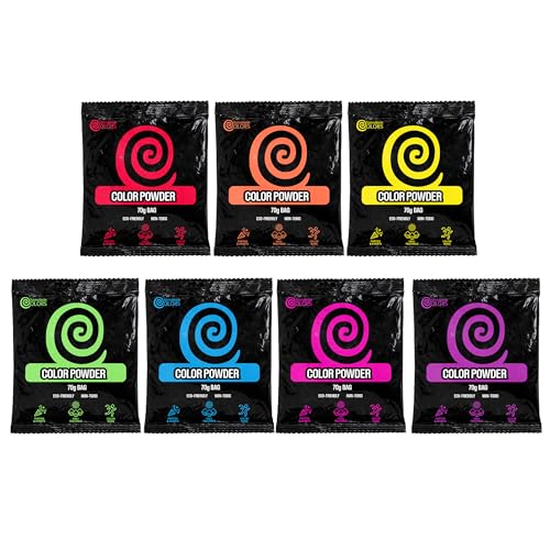 Chameleon Colors 70g Individual Color Powder Packs - 7 Pack - 7 Vibrant Colors - Non-Toxic & Gluten-Free - Great for Holi, Color Wars, Fun Run, Gender Reveal, Summer Camp & More - size: 7 Pack
