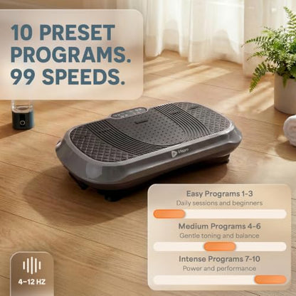 Lifepro Waver Vibration Plate Exercise Machine with 99 Speeds & 10 Presets | Resistance Bands, Non-Slip Surface, 330 lbs Capacity — Vibration Plate for Lymphatic Drainage, Body Toning, Full-Body Workout - color: Gray