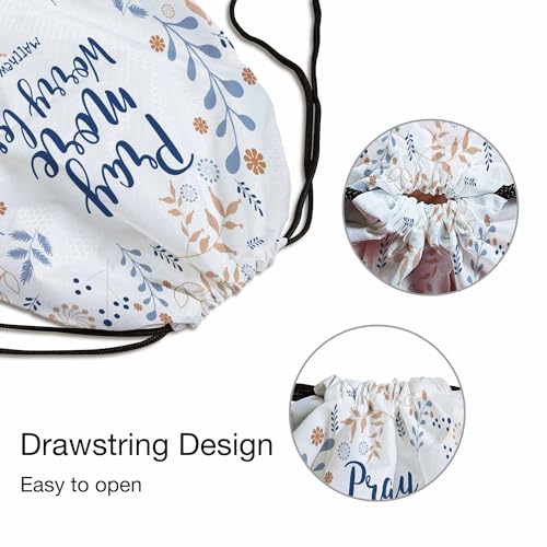 Drawstring Backpack Gym Backpack Bible Quote Lightweight Waterproof Pray More Worryless Flower Wreath Long Branch Dandelion 14x16.9 Inch - color: Bible Quote
