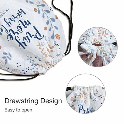 Drawstring Backpack Gym Backpack Bible Quote Lightweight Waterproof Pray More Worryless Flower Wreath Long Branch Dandelion 14x16.9 Inch - color: Bible Quote