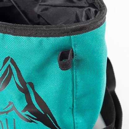 Chalk Bag for Rock Climbing – Chalk Pouch with Zippered Pocket, Brush Holder, Fleece Lining & Drawstring Closure – Turquoise Bag
