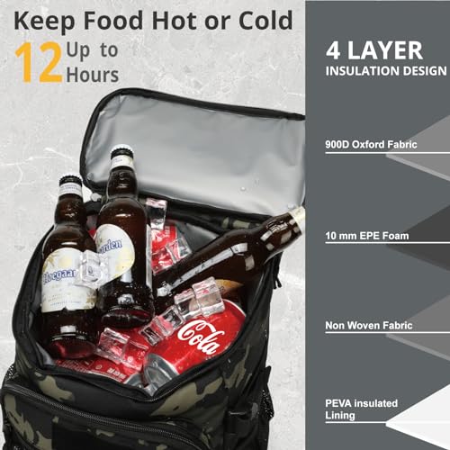 25L Insulated Cooler Backpack Water-Resistant Molle Cooler Bag for Camping | 25L Large Capacity Tactical Cooler Backpack Bag with Compartment Insulation Water-Resistant & Leakproof Durable & Comfortable - color: Black Camo