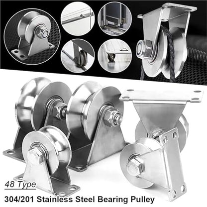 U Groove Stainless Steel Wall Pulley 2Pcs Track Wheel Bearing Pulley 304/201 Stainless Steel U/V/H Shaped Sliding Door Rollers Thickened 48 Wheel Rigid Caster(304 48H) - color: 304 48H