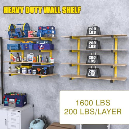 4-Pack Lumber Storage Rack, Wood Storage Racks Wall Mount, Heavy Duty Garage Wood Organizer with 8-Level System, Yellow Utility Rack Organization Up 1600 Lbs, Metal Lumber Shelf for Indoor & Outdoor - style: D– 4 Pack, 8-Tier