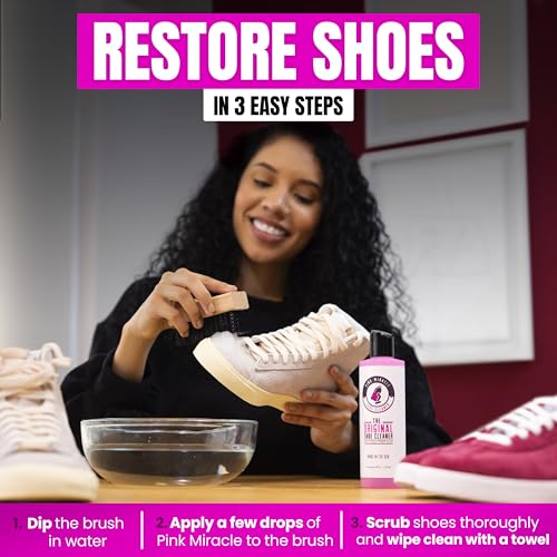 Pink Miracle Shoe Cleaner Kit with Bottle and Brush For Fabric Cleaner For Leather, Whites, Suede and Nubuck Sneakers - size: 4 Ounce