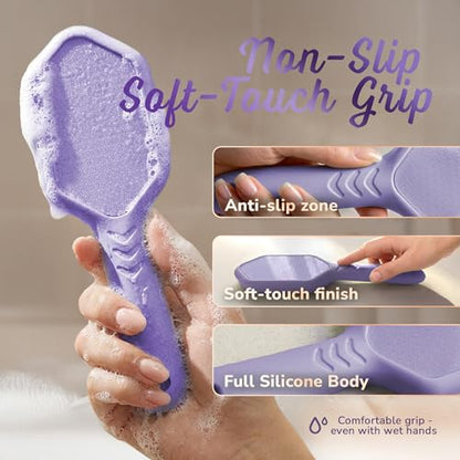 SILKLE Nano Glass Foot File - Foot Callus Remover for Feet & Foot Scrubber | Silicone Grip for Non-Slip Control - Foot Scrubber for Dead Skin, Heel Scraper for Cracked Heels & Foot Exfoliator - Purple - style: Purple