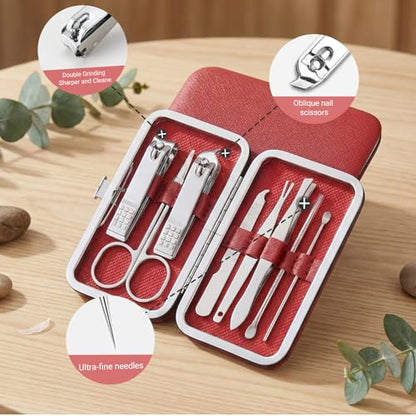 Grooming Kit Home and Travel-Manicure Set 10, Nail Clipper Set, Portable Nail Kit, Travel Nails Kits(red) - color: Red, size: 8 Piece Set