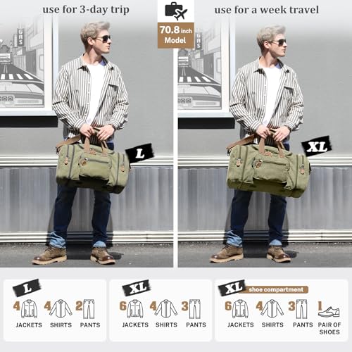 Gonex Canvas Duffle Bag for Travel 50L Duffel Overnight Weekender Bag (Army Green) - color: Army Green, size: Large-50L (Without Shoe Compartment)