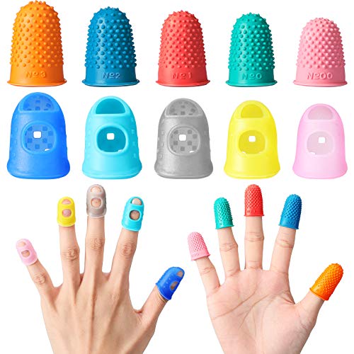 Zonon 20 Pieces Rubber Thimble Protector Hand Sewing Finger Tips Guard 5 Sizes Finger Pads Grips for Quilting Knitting Hot Glue Sorting Embroidery Paperwork Carving Handwork(Blue) - color: Blue