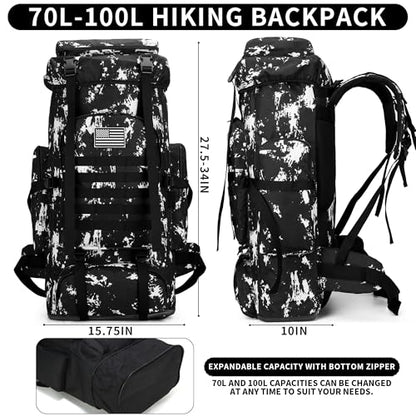 Hiking Backpack for Men 70L/100L Camping Backpack Military Rucksack Molle 3 Days Assault Pack for Climbing | Camping Backpack - color: 100l-blackwhite-lighting