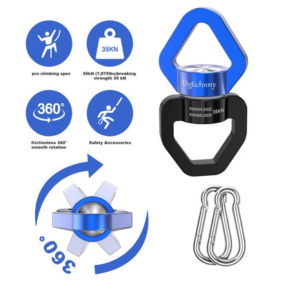 35KN Swing Swivel with Swivel Carabiner, Black Blue, 1 Pack | For hanging chairs, aerial yoga, hammocks, tire swings, kids' swings, gym rings, web tree swings, smooth rotation - color: Black Blue, size: 1 pack with carabiner
