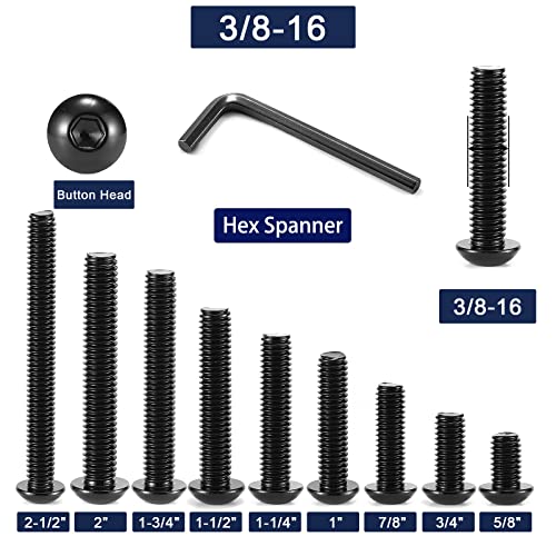 3/8-16 x 3/4" Button Head Socket Cap Bolts Screws, 20Pcs 304 Stainless Steel 18-8, Allen Hex Drive, Black Oxide by SG TZH(with Hex Spanner) - size: 3/8-16 x 3/4"