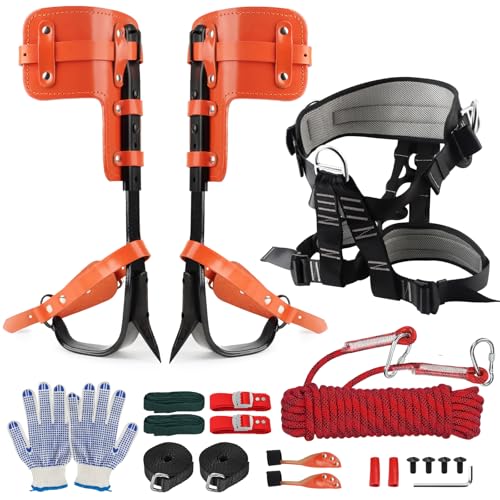 Professional Tree Climbing Spikes Set – Height-Adjustable Climbing Spurs | 350lb Load Rating Tree Climbing Gear, Includes Rope & Straps for Arborists, Hunters, Fruit Harvesting