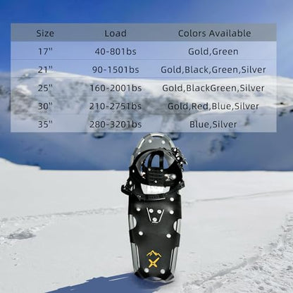 Snowshoes,Lightweight Aluminum Frame,13-Point Heavy Duty Crampons,UV Shoe Decking, and Ratchet System for Secure Fit Complete with Carry Bag for Convenient Storage and Travel - color: SILVER