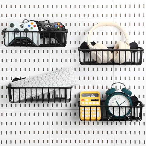 Maxdot 4 Pcs Pegboard Baskets with Hook, Compatible with IKEA Skadis Peg Board, Wall Bins and Baskets Storage Box Containers Accessories for Home Garage Office, 11 x 5 x 3 Inches(Black) - color: Black