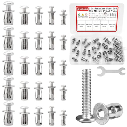 50Pcs Jack Nuts with Bolts, 304 Stainless Steel M4 M5 M6 M8 Petal Nuts Expansion Screws for Hollow Wall, Metal Sheet, Drywall, Aluminum Panel, Furniture, Automotive, Cars, Rust-proof & Durable - size: C. M4 M5 M6 M8