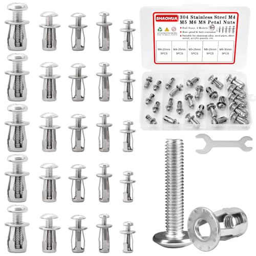 50Pcs Jack Nuts with Bolts, 304 Stainless Steel M4 M5 M6 M8 Petal Nuts Expansion Screws for Hollow Wall, Metal Sheet, Drywall, Aluminum Panel, Furniture, Automotive, Cars, Rust-proof & Durable - size: C. M4 M5 M6 M8