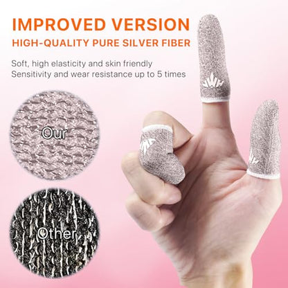 10 Pack Silver Fiber Dedales Gamer Anti Slip Sweat Proof Gaming Finger Sleeves Cots Mobile Phone Gloves Guantes para Durable Thumb Covers for Pubg (Pink 10-Pack + Storage Box) - color: Pink 10-Pack + Storage Box