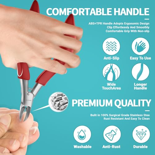 Toenail Clippers for Ingrown & Thick Toenails - Heavy Duty Toe Nail Clippers for Remove Side Ingrown Toenail with Angled Sharp Blades, Professional Pedicure Tool with Long Handle for Seniors & Men - style: Paronychia Nemesis - Red Kit