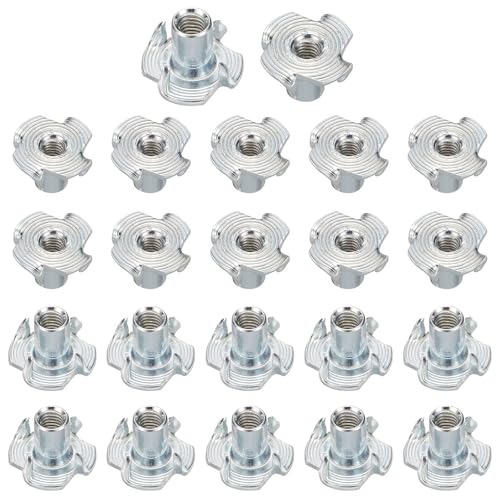 HARFINGTON M4x10mm T-Nuts 4 Pronged Tee Nut 0.57" x 0.39" Fully Thread Carbon Steel Inserts for Wood, Rock Climbing Holds, Cabinetry, Furniture 50pcs - size: M4x10mm