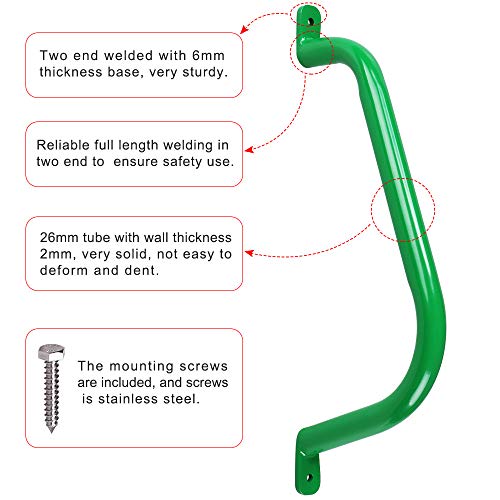 17'' Green Playground Handles Safety Grab Bar Indoor & Outdoor 2pcs | Heavy Duty Solid Metal, Non-Slip Glossy Powder Coated Weather Resistant, Comfy Secure Handle Bar, Playset SwingSet Jungle Gym
