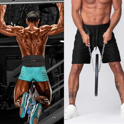 Dip Belt with Chain for Weightlifting, Pullups, Powerlifting, Crossfit, and Bodybuilding Workouts, Long Heavy Duty Steel, Comfortable Neoprene Waist Support