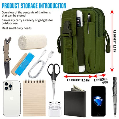 Tactical Molle Pouch Compact Utility Waist Bag Phone Holster Holder for 4.7"-6.9" iPhone 15 Pro Max/15 Pro/14 Plus/14 Pro Max/14/13 Pro Max/13 Pro/12 Pro Max/11 Pro Max - color: Army Green