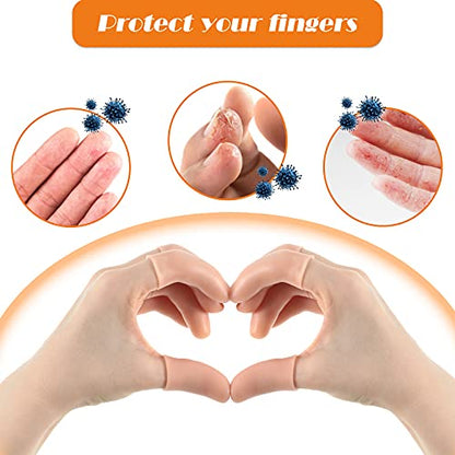 Nuanchu 50 Pcs Gel Finger Cots Silicone Finger Protectors Support Gel Cover Sleeves Gloves Caps, 40 Pieces Long, 10 Pieces Short(Beige)