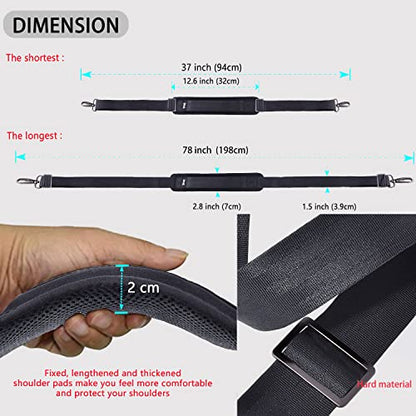 ZINZ Shoulder Strap 78" Universal Handbag Strap with Ultra-thick Fixed Padded and Dual Balanced Adjustable Buckles Shoulder Crossbody Strap for Briefcase Messenger Bag Laptop bag Luggage，Dark Gray - color: Dark Gray