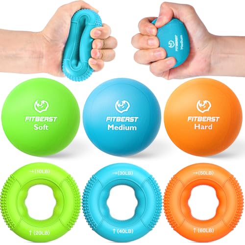 FitBeast Grip Strength Trainer, Finger Exerciser, Stress Balls for Adults 6-Piece Set, Hand Therapy for Strength, Recovery & Stress Relief, Forearm Strengthener for Men, Women & Seniors - color: 6-Piece Fresh Tones