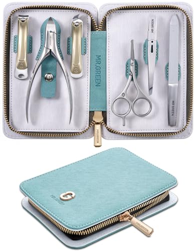 MR.GREEN 6-in-1 Nail Clippers Manicure Set Pedicure Kit for Men and Women | German Stainless Steel, Professional Finger & Toe Nail Clippers, Simplified & Practical Grooming Kit, Exquisite Leather Case - size: 6 in 1