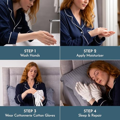 4 Pairs Cottonnerie Original Cotton Gloves for Dry Hands Sleeping, Moisturizing Gloves Overnight, Hand Moisturizer Gloves, Moisture Gloves for Dry Hands Overnight, Sleeping Gloves, Small - size: Original Small