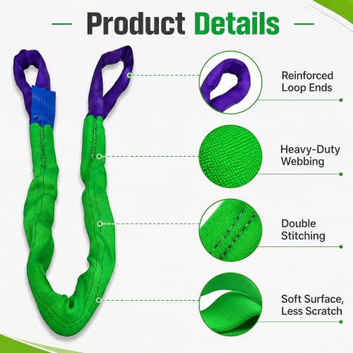 2" x 8' Lifting Sling Straps Polyester Web Slings 4400 Lbs Vertical, 3520 Lbs Choker, 8800 Lbs Basket (Green/Purple) - size: 2 Inch x 8 Feet