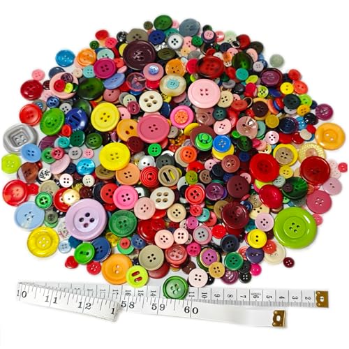 Art Buttons for Crafts，500-700pcs Assorted Color & Size，with 60" Tape measu | With 60" tape measure - color: Mixed colors 300g